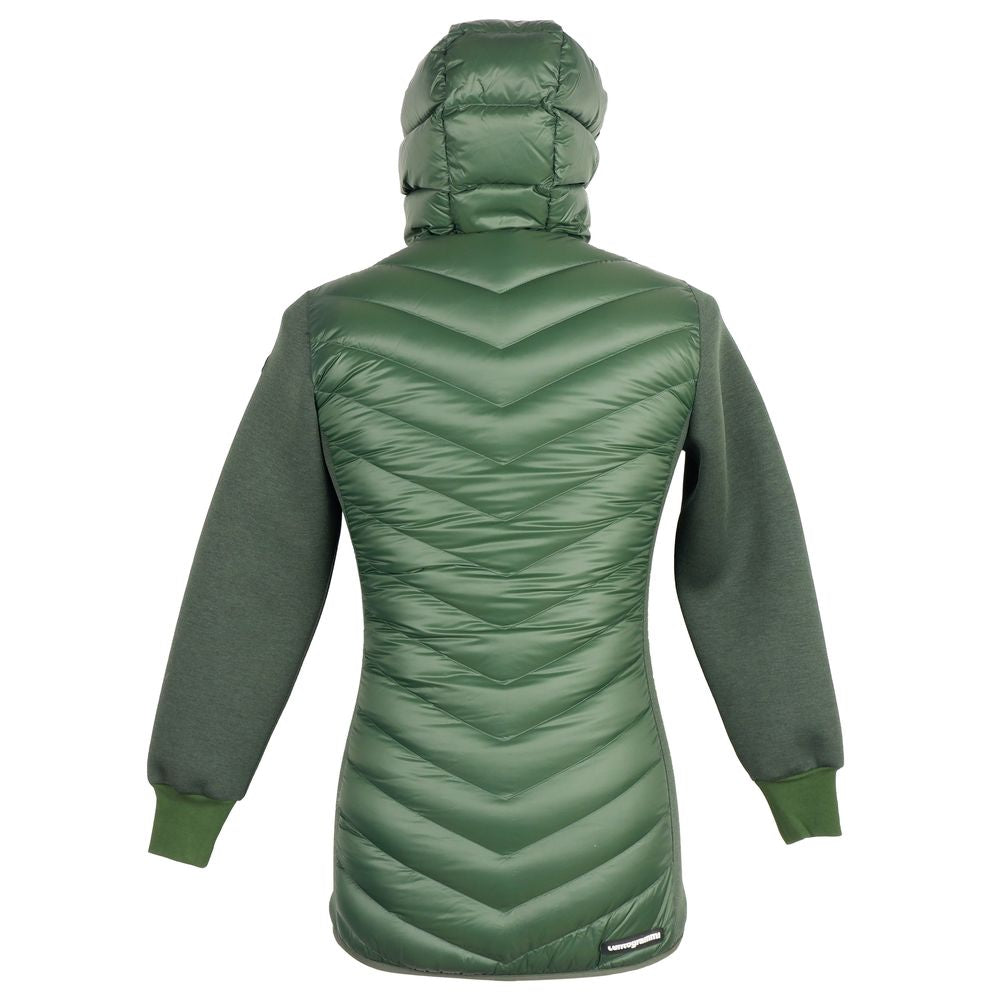 Centogrammi Elegant Hooded Long Down Jacket in Dark Green Centogrammi