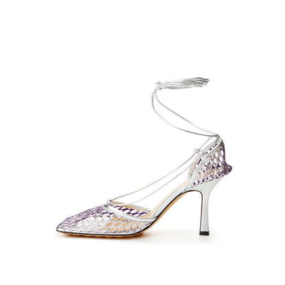 Bottega Veneta Silver Cotton Leather Sandals Bottega Veneta