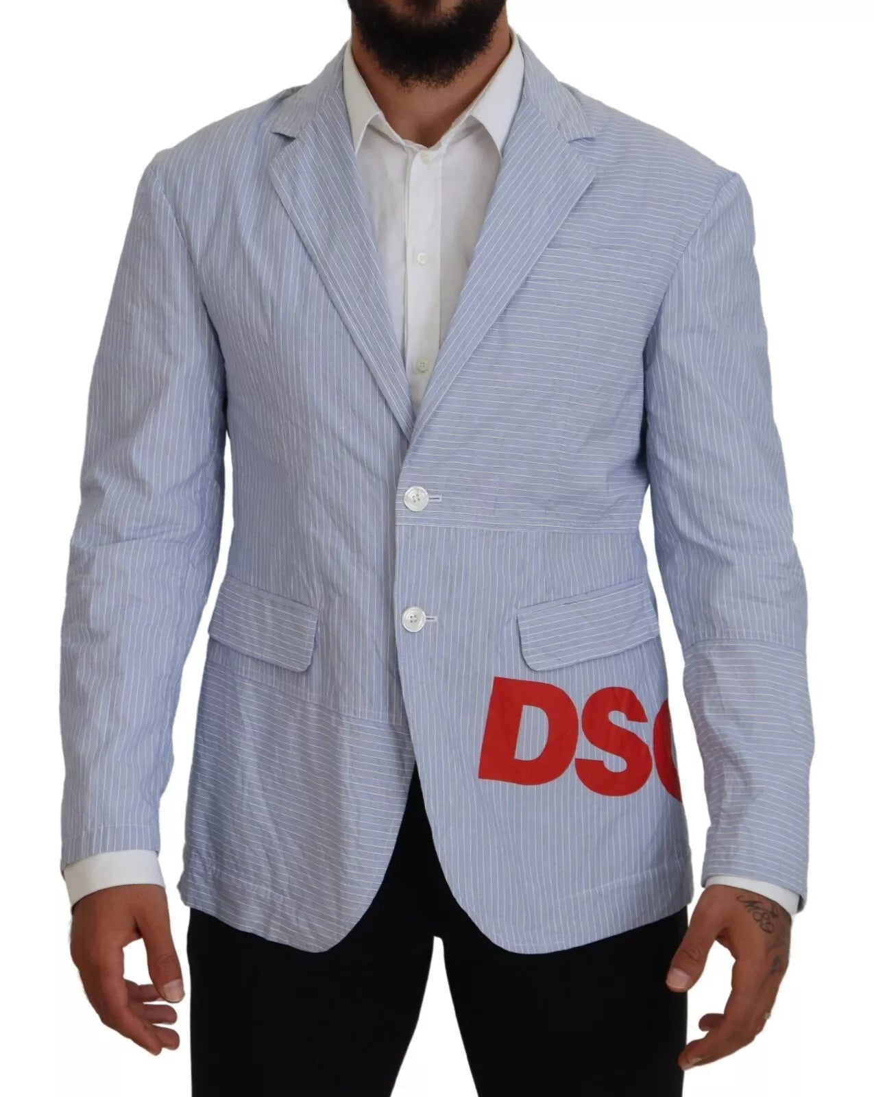 Dsquared² Blue Striped Single Breasted Formal Coat Blazer Dsquared²