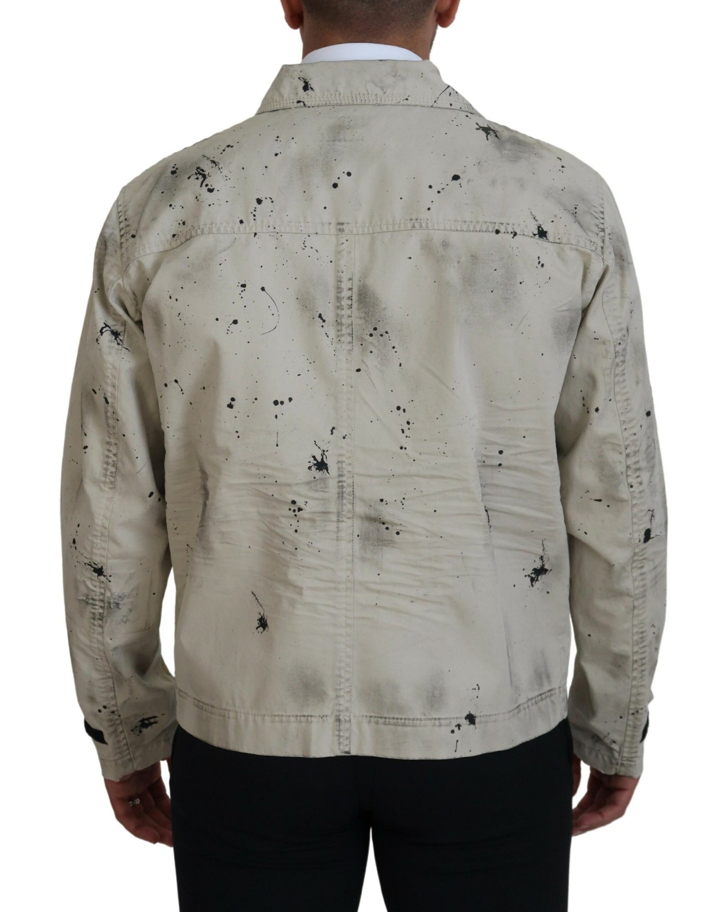 Dsquared² Off White Black Splash Print Casual Denim Jacket Dsquared²