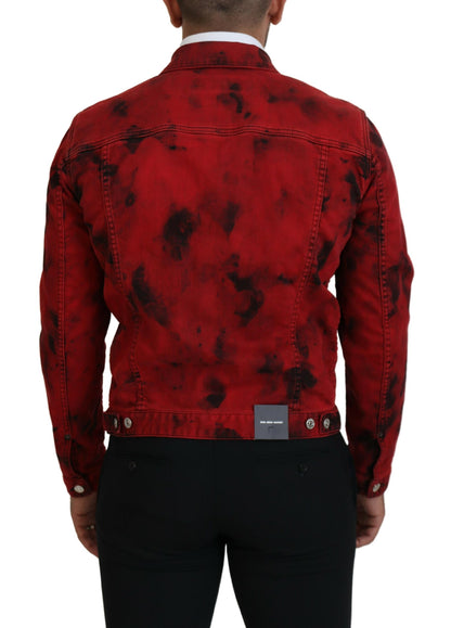 Dsquared² Red Black Tie Dye Collared Men Denim Jacket Dsquared²