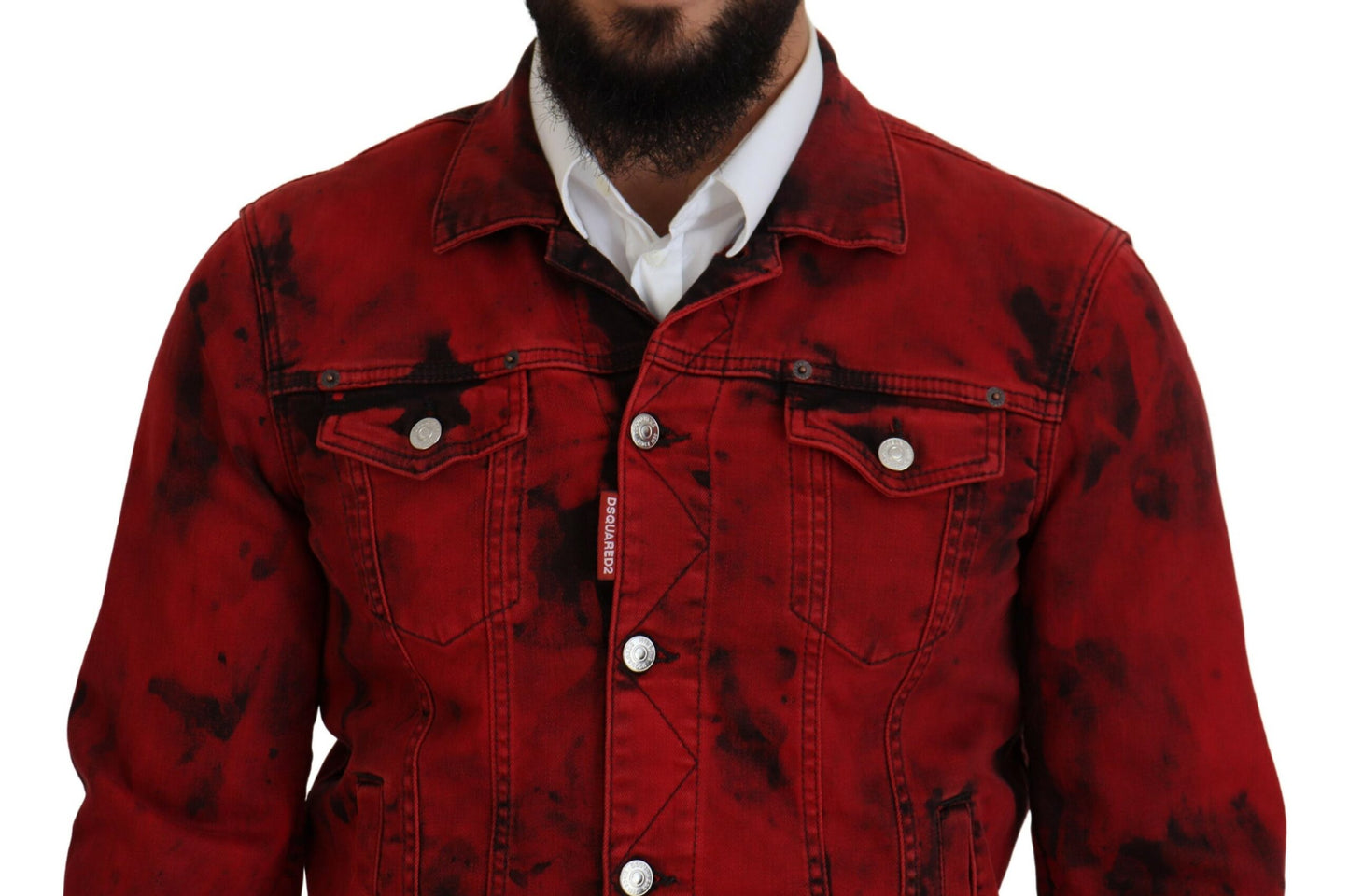 Dsquared² Red Black Tie Dye Collared Men Denim Jacket Dsquared²