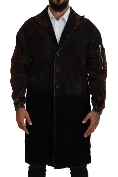 Dsquared² Brown Full Button Men Long Coat Cotton Jacket Dsquared²