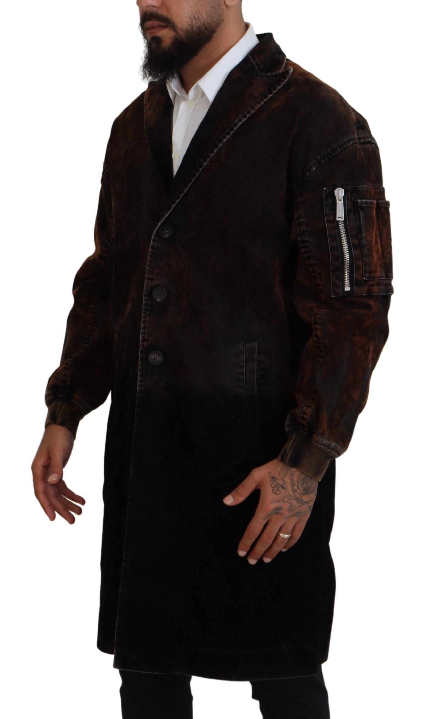 Dsquared² Brown Full Button Men Long Coat Cotton Jacket Dsquared²