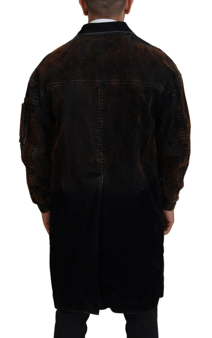 Dsquared² Brown Full Button Men Long Coat Cotton Jacket Dsquared²