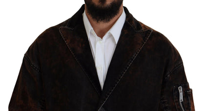 Dsquared² Brown Full Button Men Long Coat Cotton Jacket Dsquared²