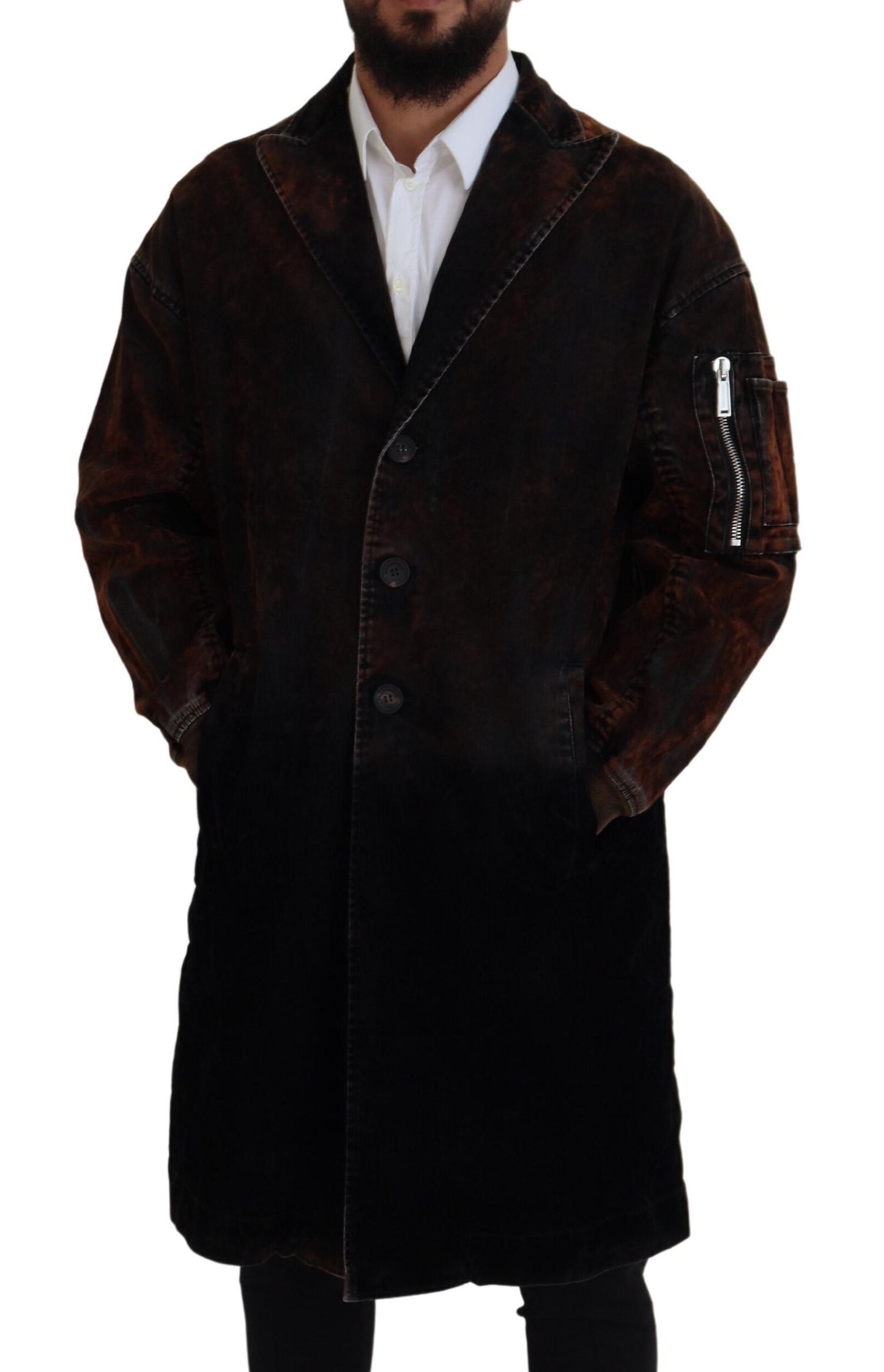 Dsquared² Brown Full Button Men Long Coat Cotton Jacket Dsquared²