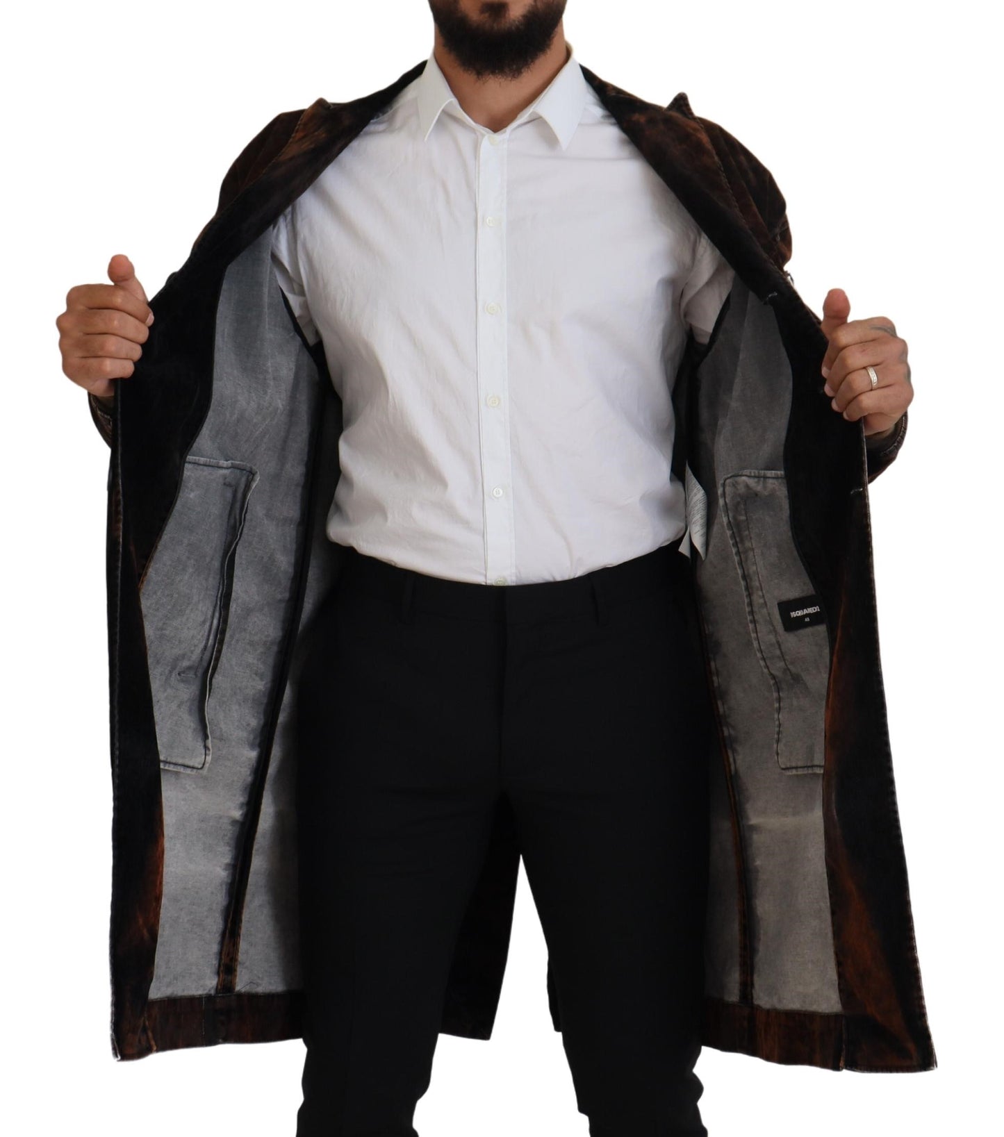 Dsquared² Brown Full Button Men Long Coat Cotton Jacket Dsquared²