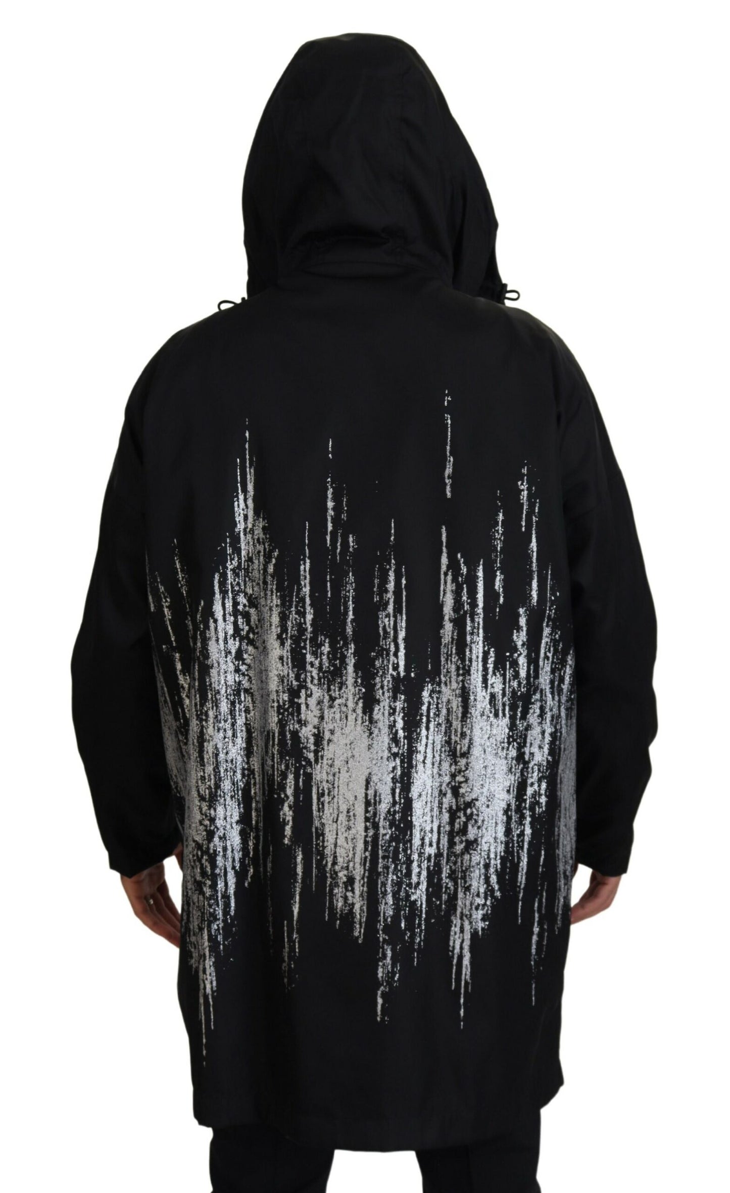 Dsquared² Black White Print Long Hooded Coat Nylon Jacket Dsquared²