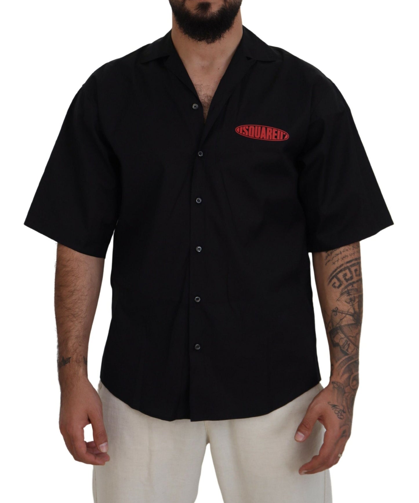 Dsquared² Black Cotton Collared Logo Print Short Sleeve Shirt Dsquared²