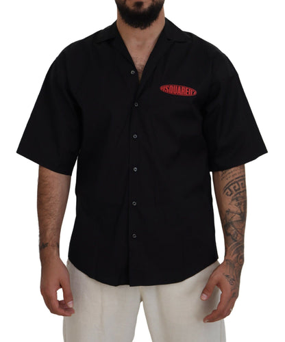 Dsquared² Black Cotton Collared Logo Print Short Sleeve Shirt Dsquared²