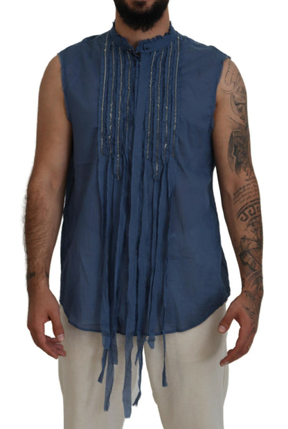 Dsquared² Blue Cotton Chain Embellishment Sleeveless Shirt Dsquared²