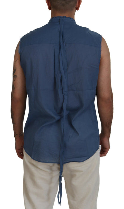 Dsquared² Blue Cotton Chain Embellishment Sleeveless Shirt Dsquared²