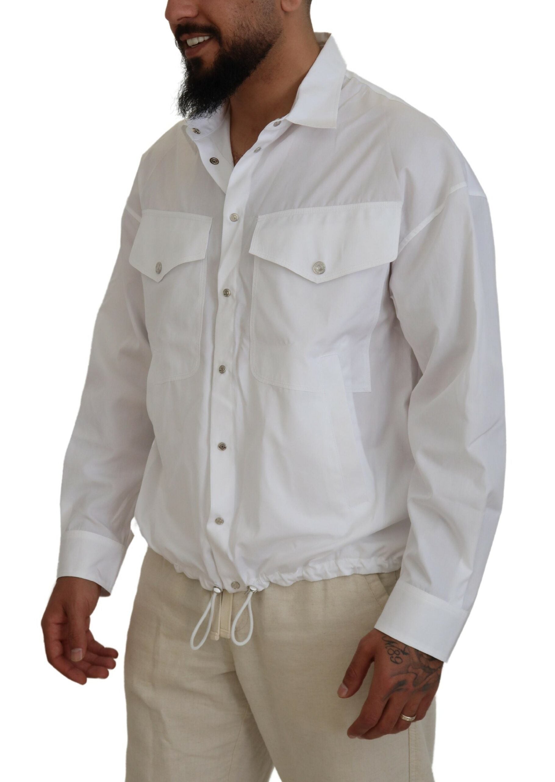 Dsquared² White Cotton Collared Casual Men Long Sleeves Jacket