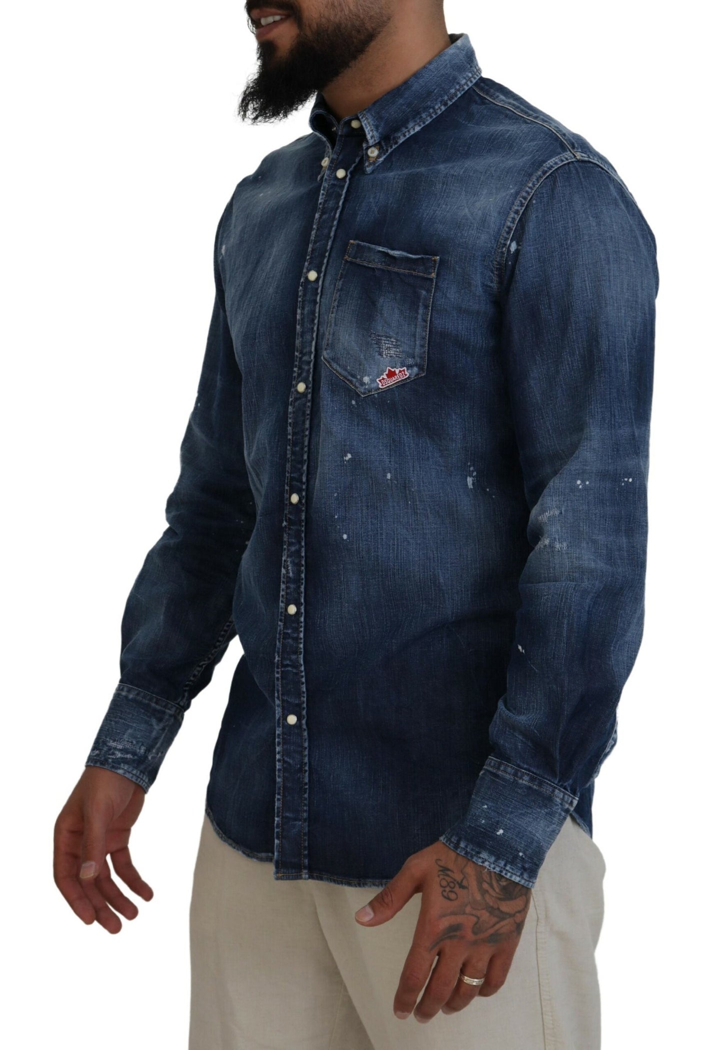 Dsquared² Blue Washed Collared Men Casual Long Sleeves Shirt Dsquared²