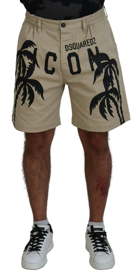 Dsquared² Beige Cotton Logo Printed Above Knee Shorts Dsquared²