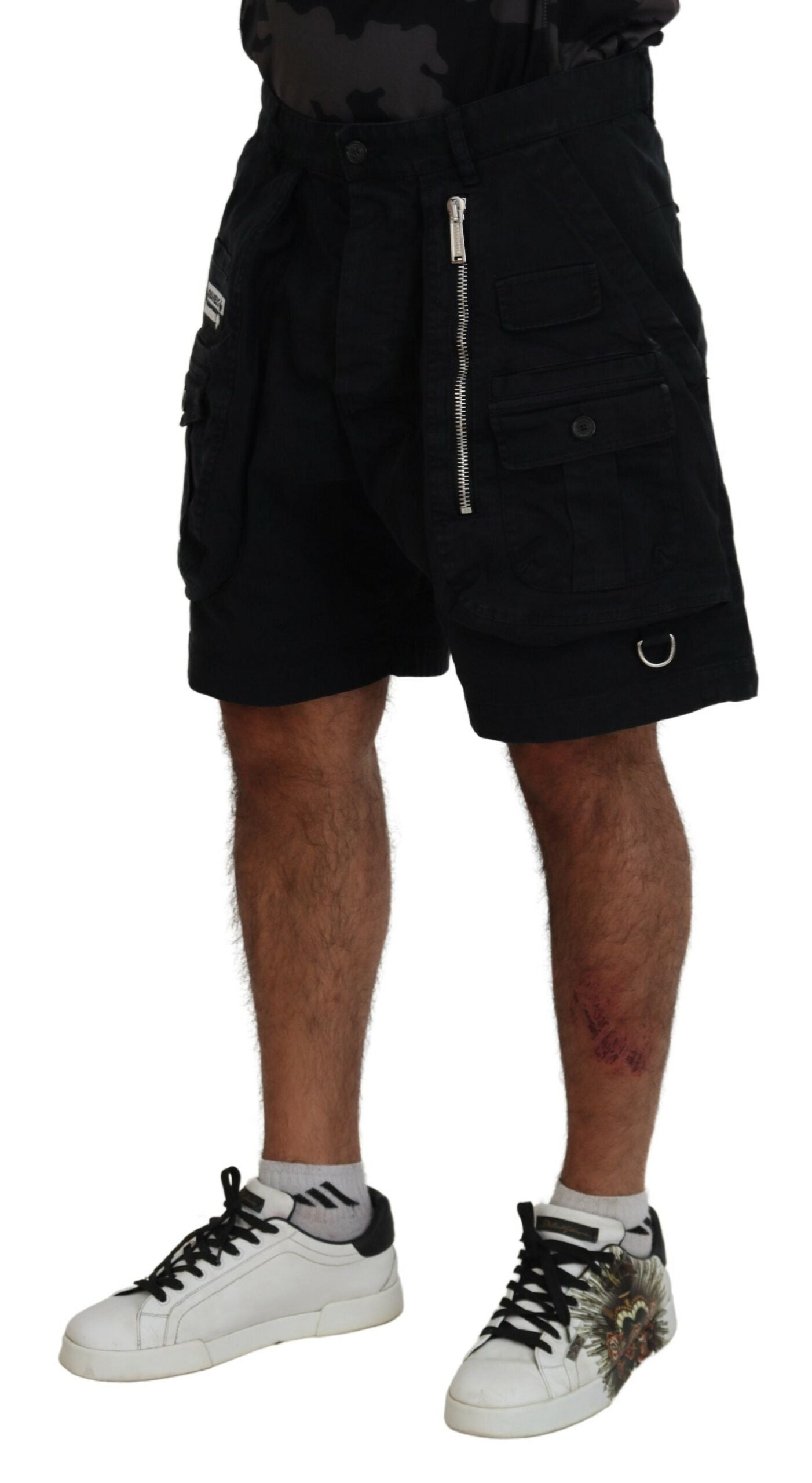 Dsquared² Black Cotton Cargo Boxer Above Knee Shorts Dsquared²