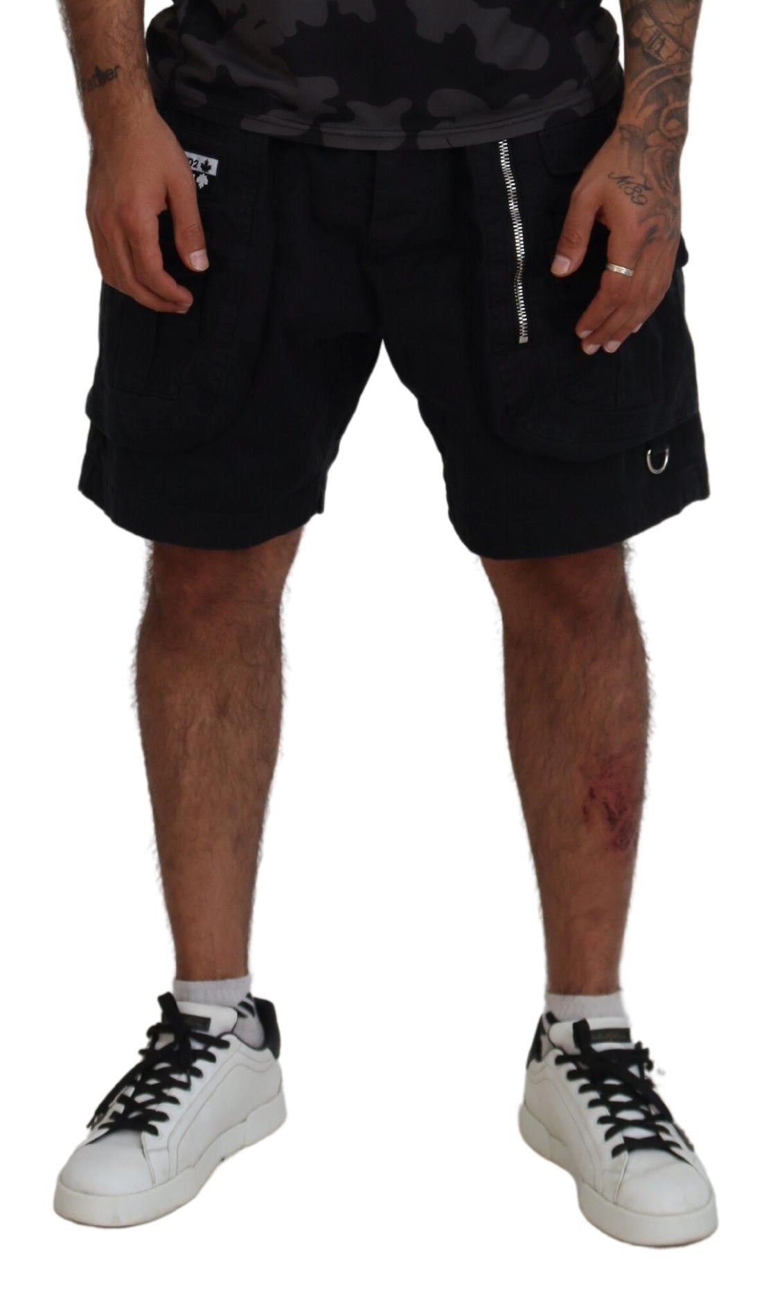 Dsquared² Black Cotton Cargo Boxer Above Knee Shorts Dsquared²