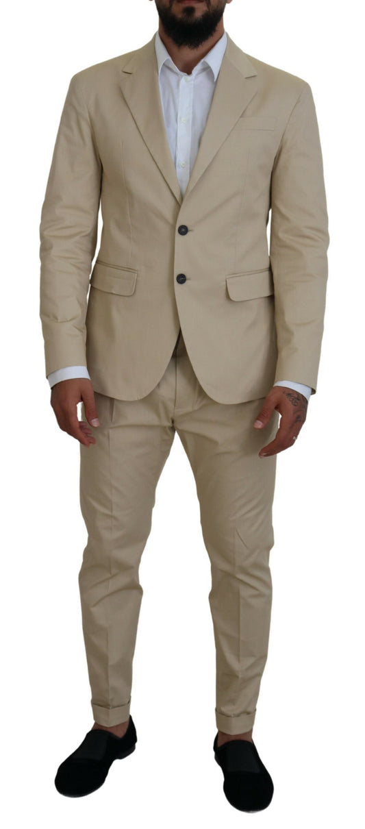 Dsquared² Beige Cotton Single Breasted 2 Piece CIPRO Suit Dsquared²