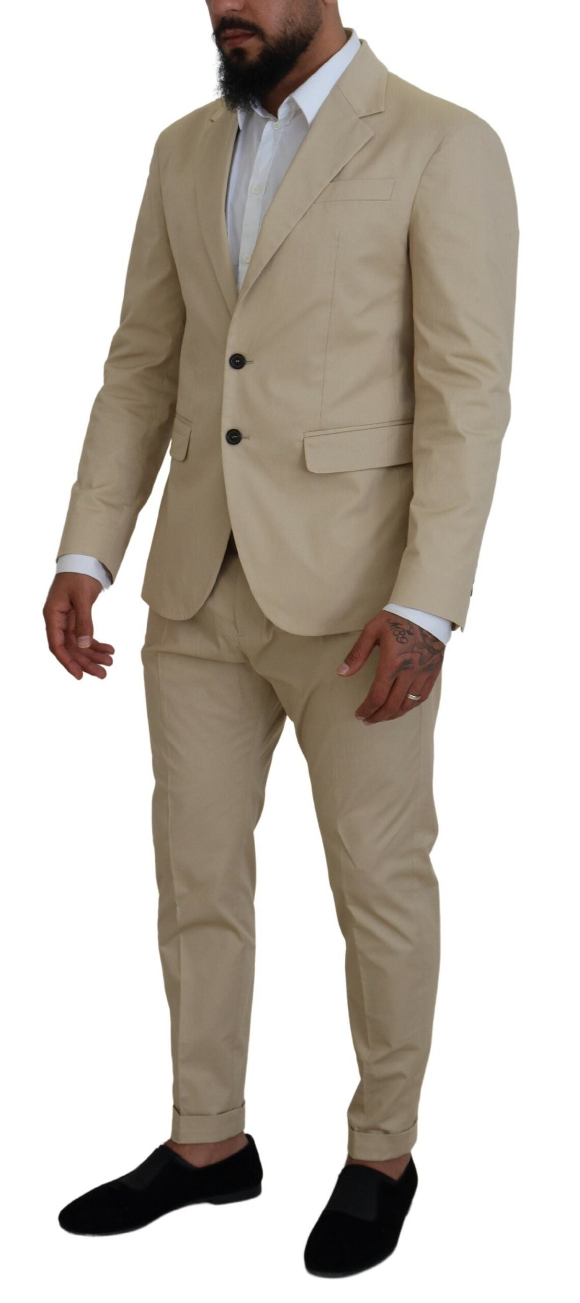 Dsquared² Beige Cotton Single Breasted 2 Piece CIPRO Suit Dsquared²