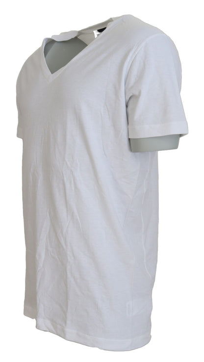 Dsquared² White Cotton Linen Short Sleeves V-neck T-shirt Dsquared²