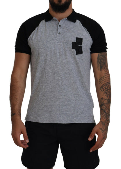 Dsquared² Gray Black Cotton Short Sleeves Collared T-shirt Dsquared²