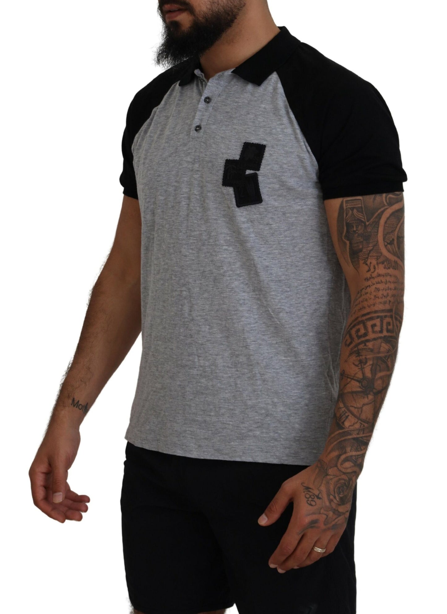 Dsquared² Gray Black Cotton Short Sleeves Collared T-shirt Dsquared²