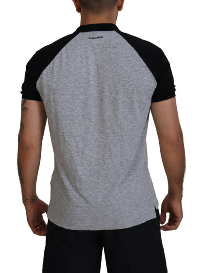 Dsquared² Gray Black Cotton Short Sleeves Collared T-shirt Dsquared²