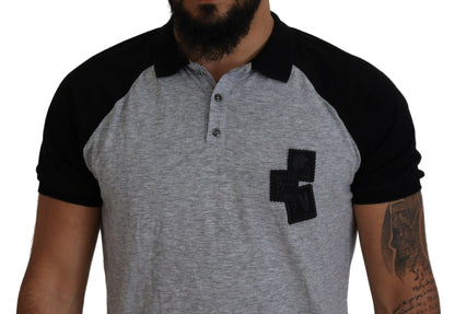 Dsquared² Gray Black Cotton Short Sleeves Collared T-shirt Dsquared²