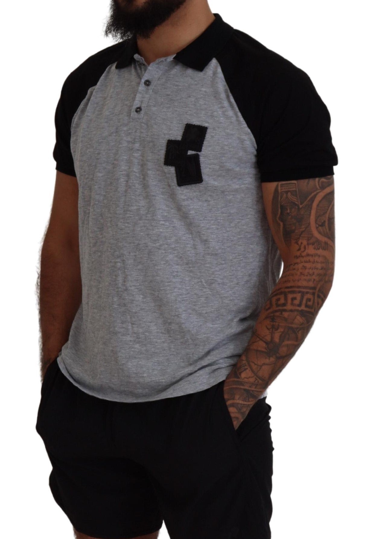 Dsquared² Gray Black Cotton Short Sleeves Collared T-shirt Dsquared²