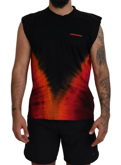 Dsquared² Black Orange Cotton Sleeveless Tank T-shirt Dsquared²