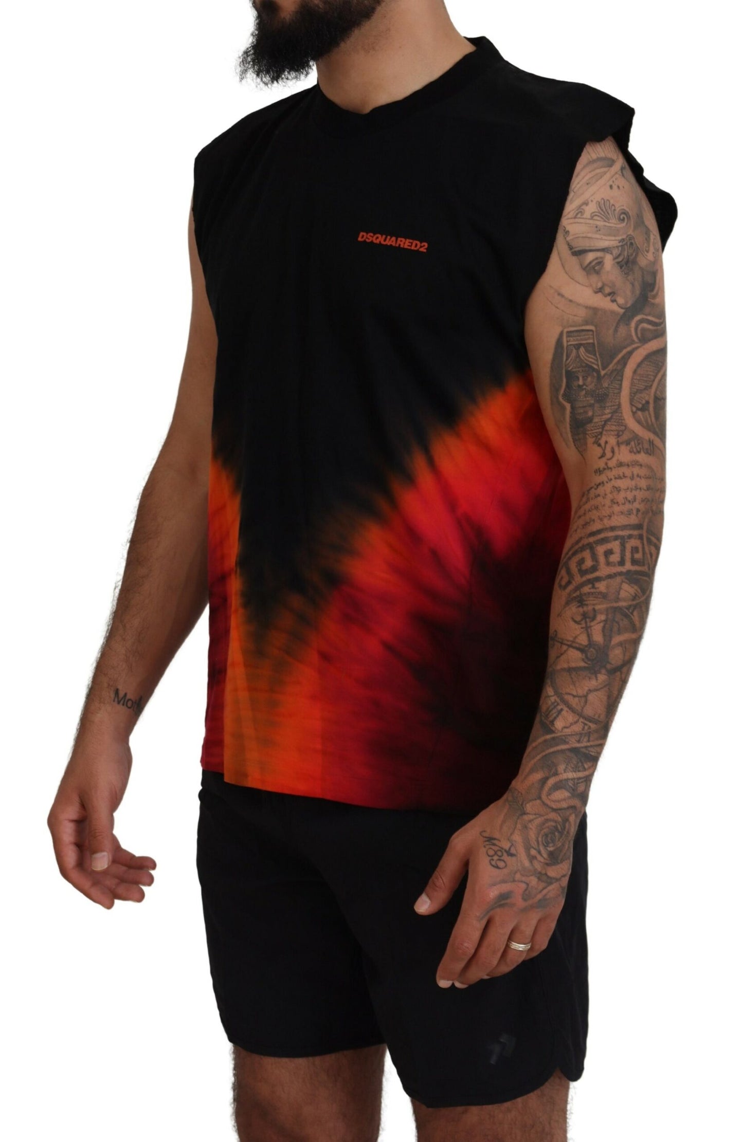 Dsquared² Black Orange Cotton Sleeveless Tank T-shirt Dsquared²