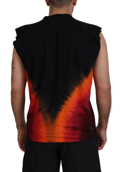 Dsquared² Black Orange Cotton Sleeveless Tank T-shirt Dsquared²