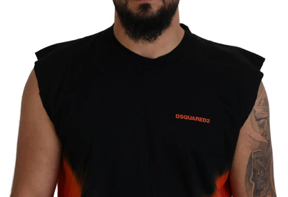 Dsquared² Black Orange Cotton Sleeveless Tank T-shirt Dsquared²