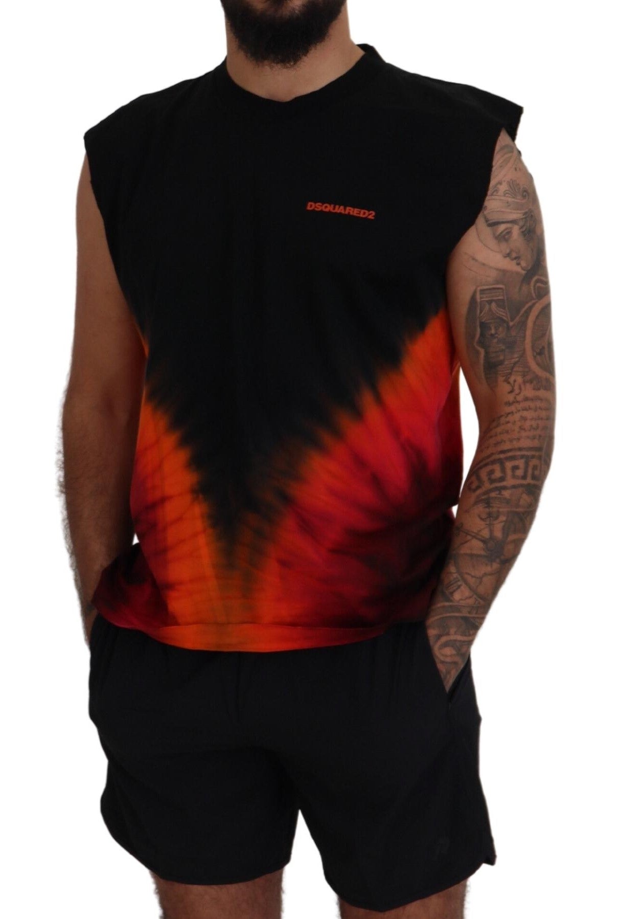 Dsquared² Black Orange Cotton Sleeveless Tank T-shirt Dsquared²