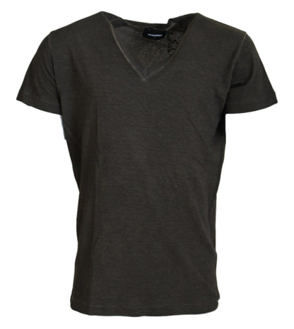 Dsquared² Gray Cotton Linen Short Sleeves V-neck T-shirt Dsquared²