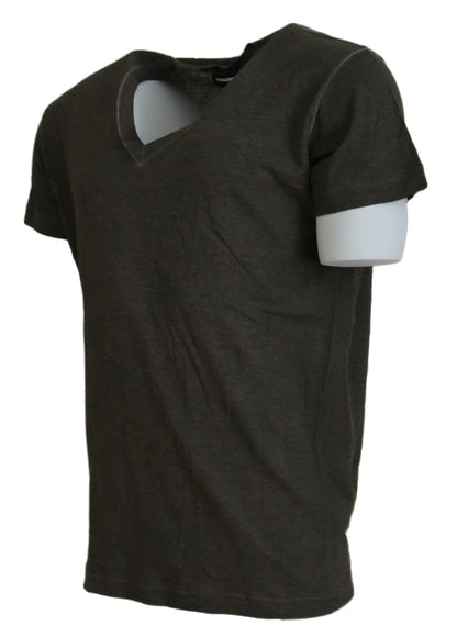 Dsquared² Gray Cotton Linen Short Sleeves V-neck T-shirt Dsquared²