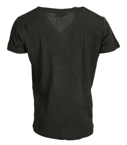 Dsquared² Gray Cotton Linen Short Sleeves V-neck T-shirt Dsquared²