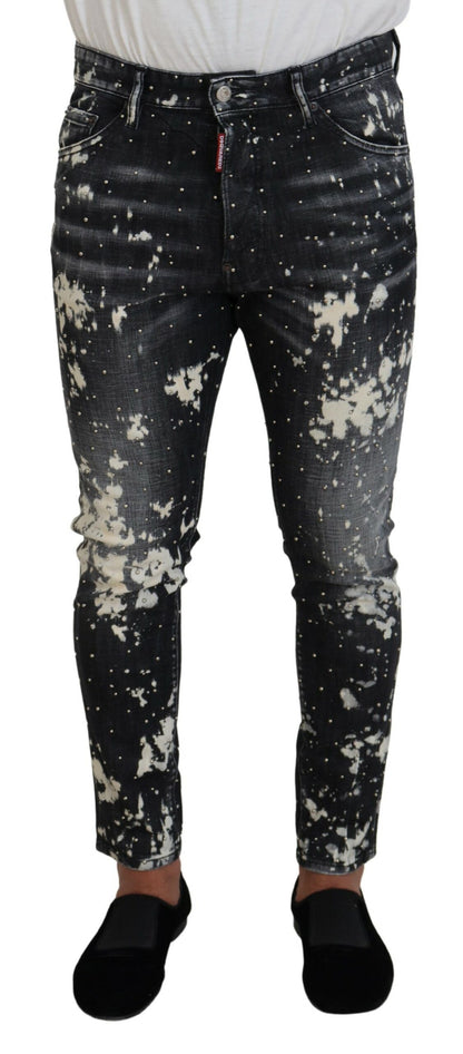 Dsquared² Gray Wash White Splash Print Skinny Denim Jeans Dsquared²