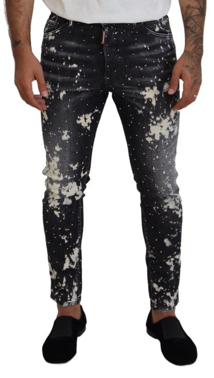 Dsquared² Gray Wash White Splash Print Skinny Denim Jeans Dsquared²