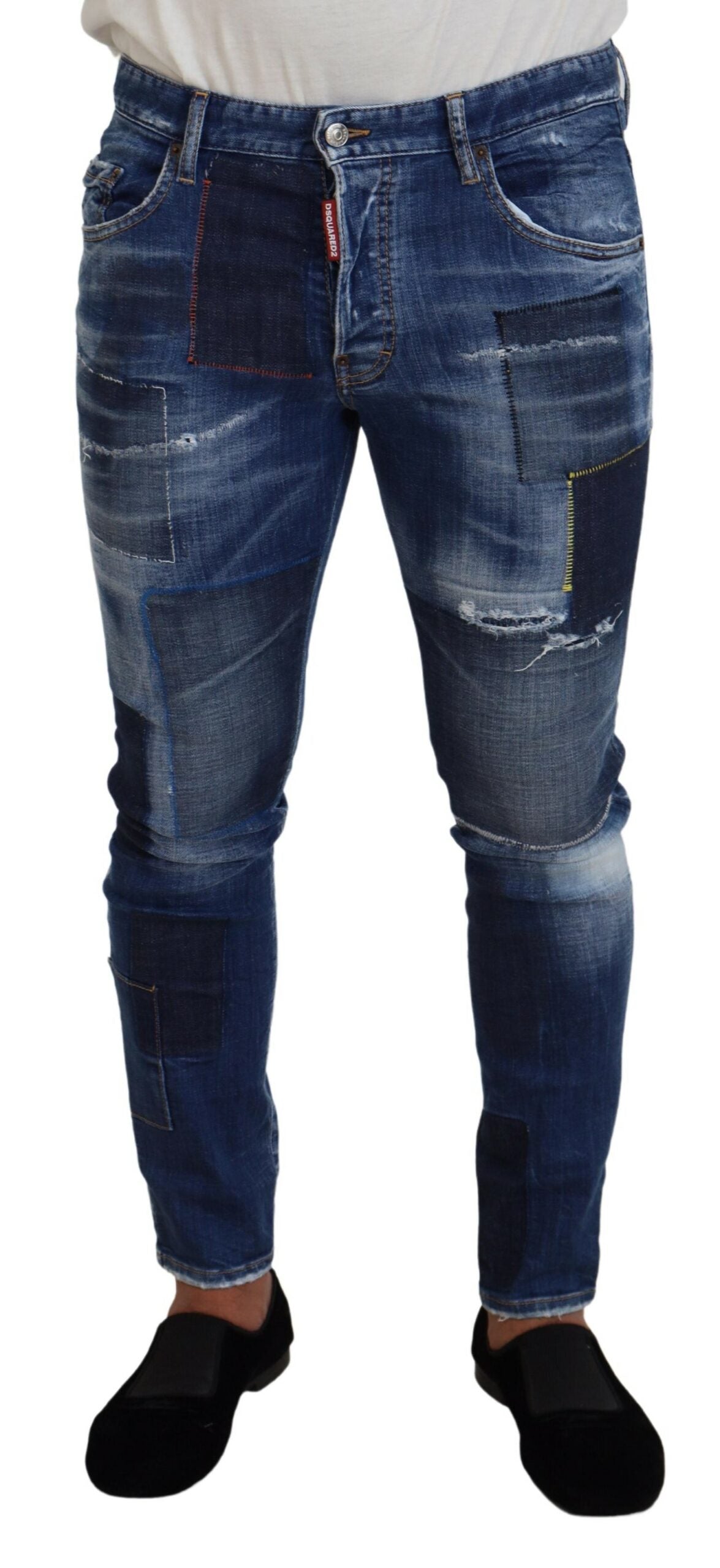 Dsquared² Blue Washed Patchwork Skinny Men Denim Jeans Dsquared²