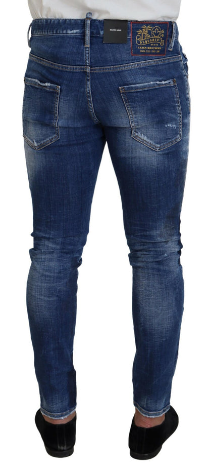 Dsquared² Blue Washed Patchwork Skinny Men Denim Jeans Dsquared²