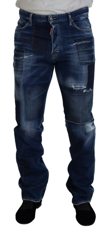 Dsquared² Blue Washed Patchwork Straight Fit Denim Jeans Dsquared²