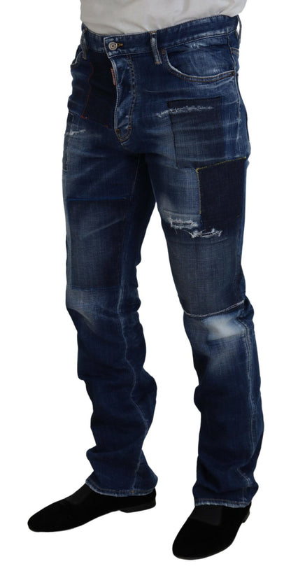 Dsquared² Blue Washed Patchwork Straight Fit Denim Jeans Dsquared²