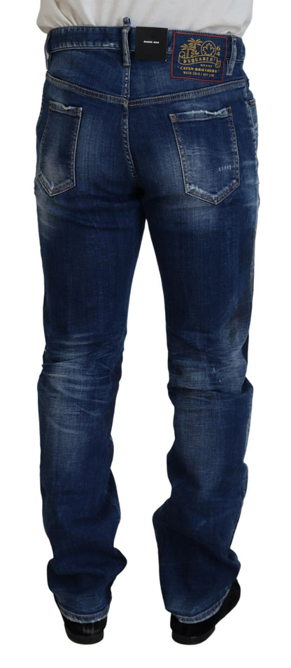 Dsquared² Blue Washed Patchwork Straight Fit Denim Jeans Dsquared²