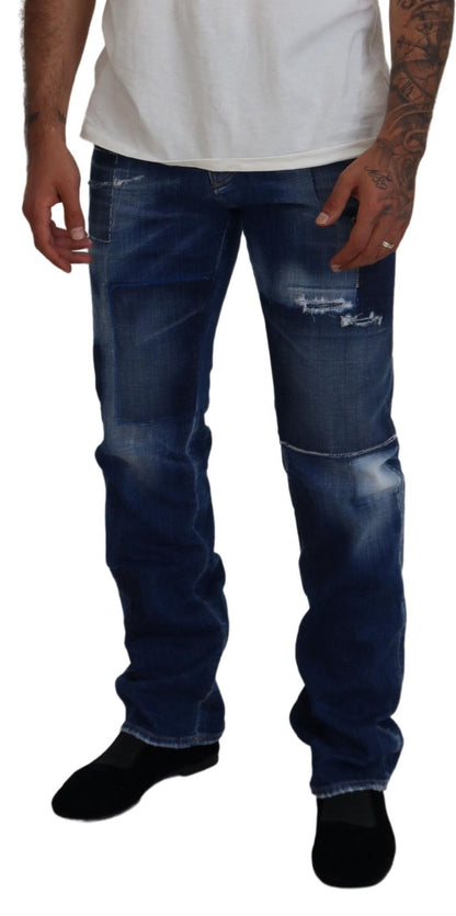 Dsquared² Blue Washed Patchwork Straight Fit Denim Jeans Dsquared²