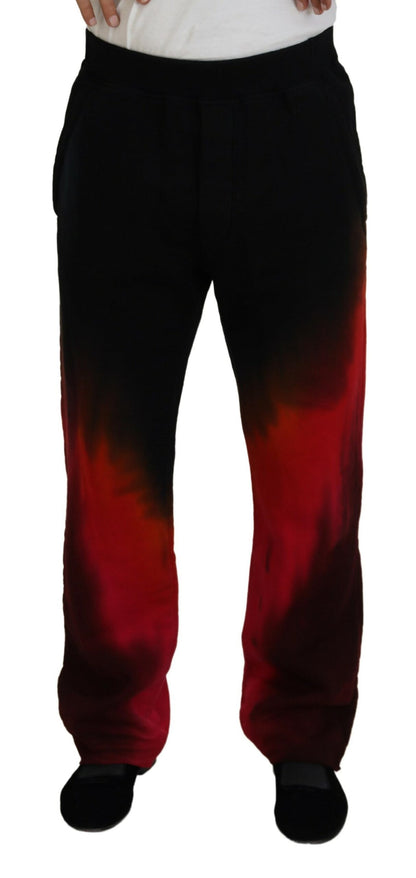 Dsquared² Black Red Cotton Logo Print Casual Pants Dsquared²