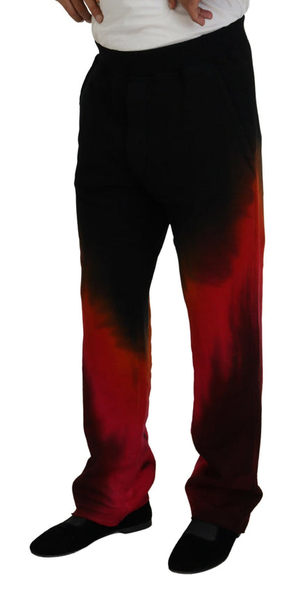 Dsquared² Black Red Cotton Logo Print Casual Pants Dsquared²