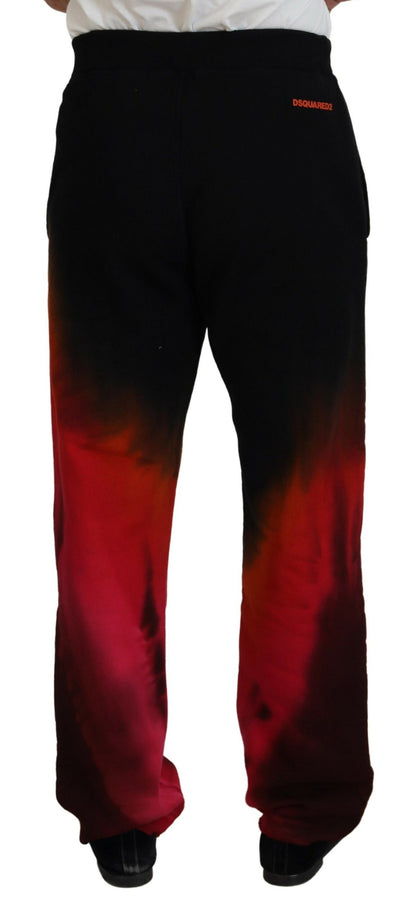 Dsquared² Black Red Cotton Logo Print Casual Pants Dsquared²