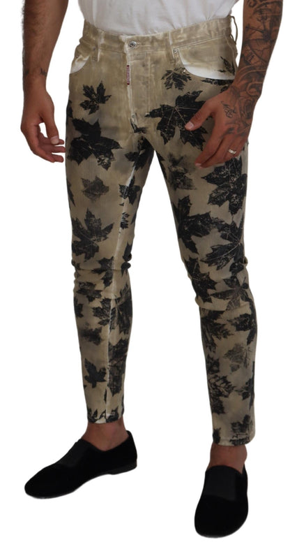 Dsquared² Brown Cotton Printed Skinny Men Casual Denim Jeans Dsquared²